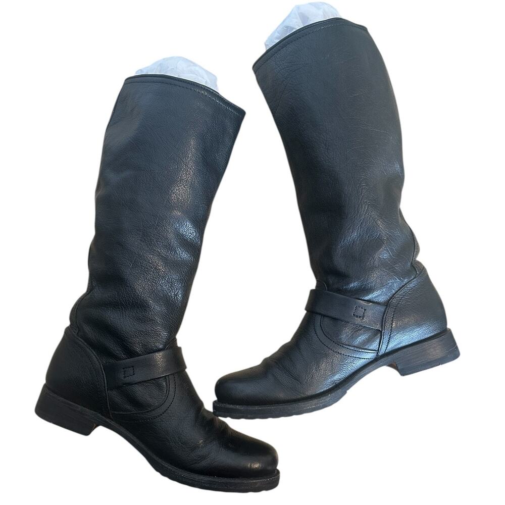 Frye Vintage Black Leather Knee High Veronica Slouch Boot Size 8.5 - Picture 10 of 11